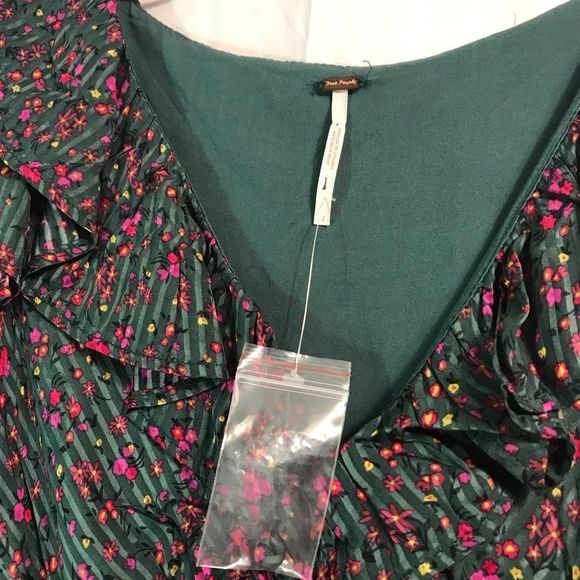 NWOT FREE PEOPLE Size 2 Sweetest Thing Emerald Green & Pink Floral Mini Dress - Picture 4 of 7